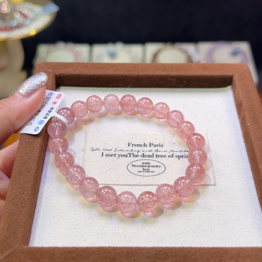 水晶手串未镶嵌8m毕业级粉草莓晶