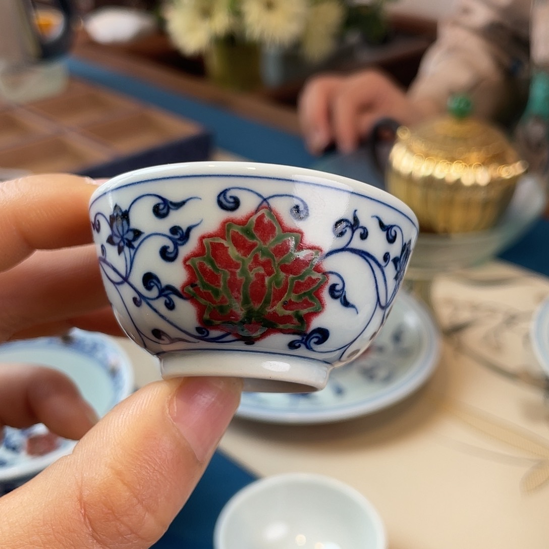 小**?和然窑青花釉里红一口杯