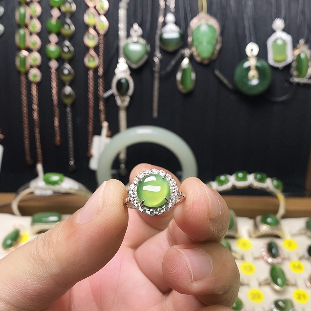 和田玉（碧玉）银S925镶嵌戒指