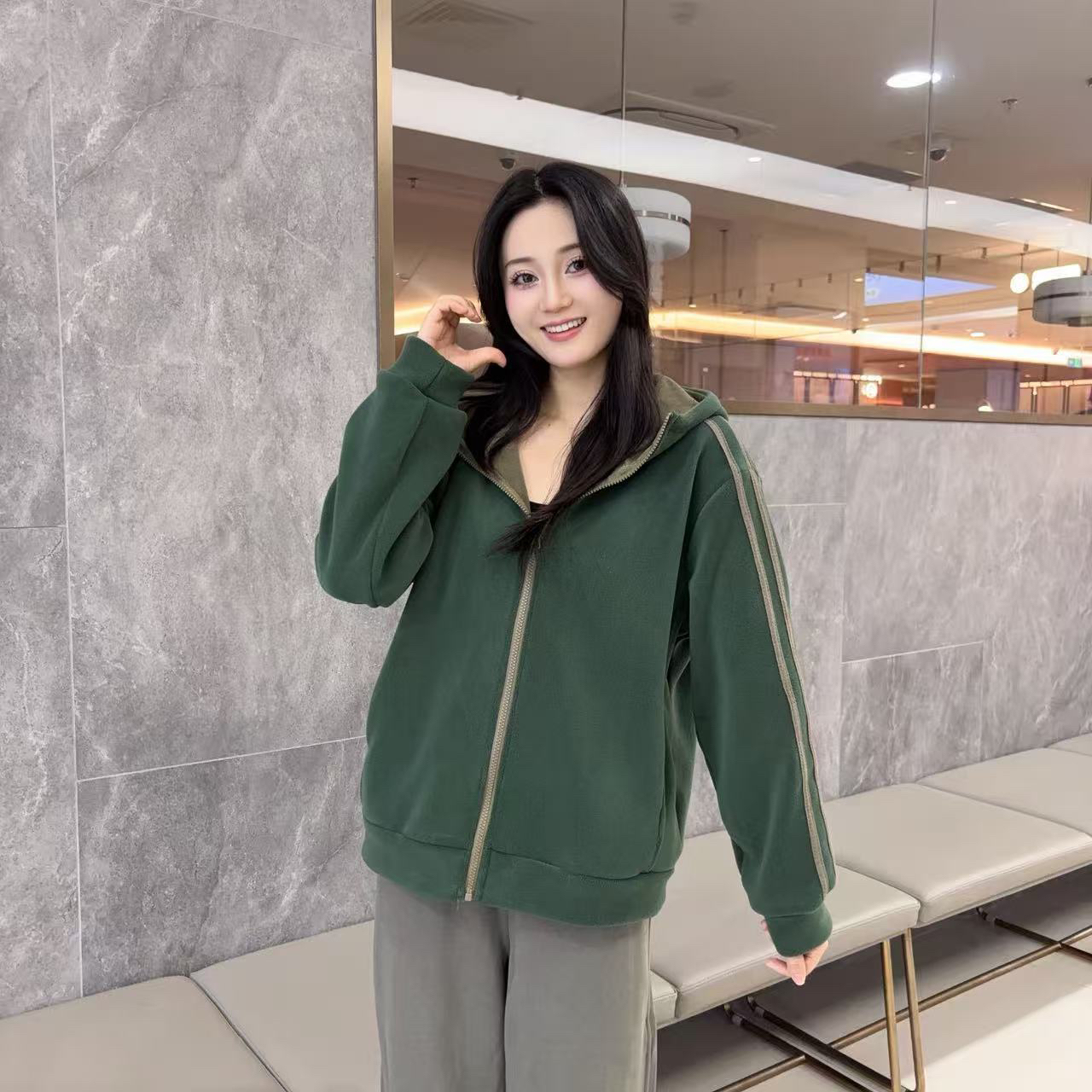 秋冬季新款保暖连帽长袖常规加厚外套运动百搭休闲双面奥粒绒