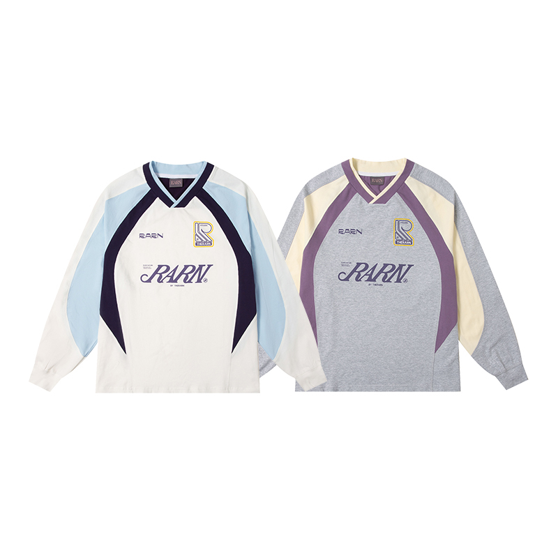 接撞色V领长袖T恤RA24AW039