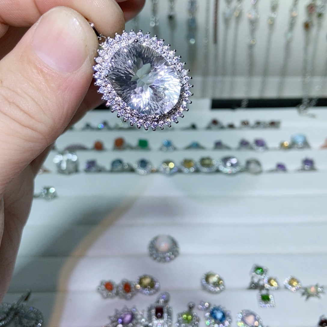 绿水晶戒指银S925镶嵌