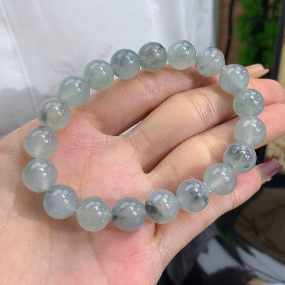 翡翠手链未镶嵌卡10冰种水墨画手串