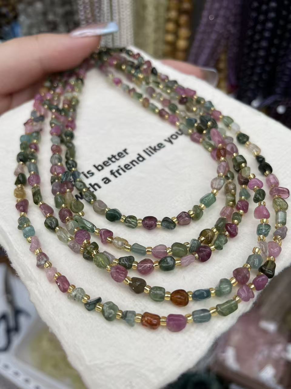 碧玺圆珠 碧玺碎石项链  珠宝半成品散珠diy