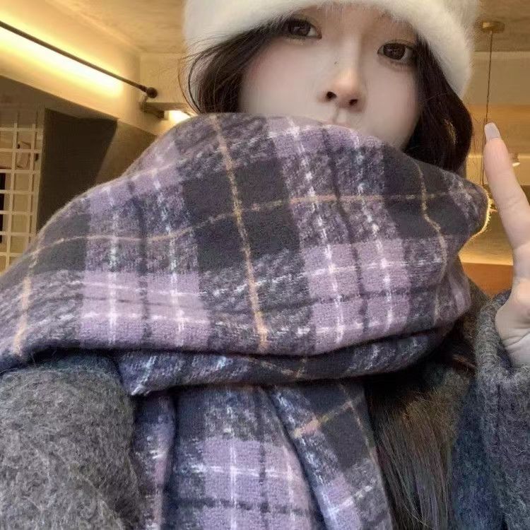 冬季百搭加厚格子披肩高级感保暖围巾W01