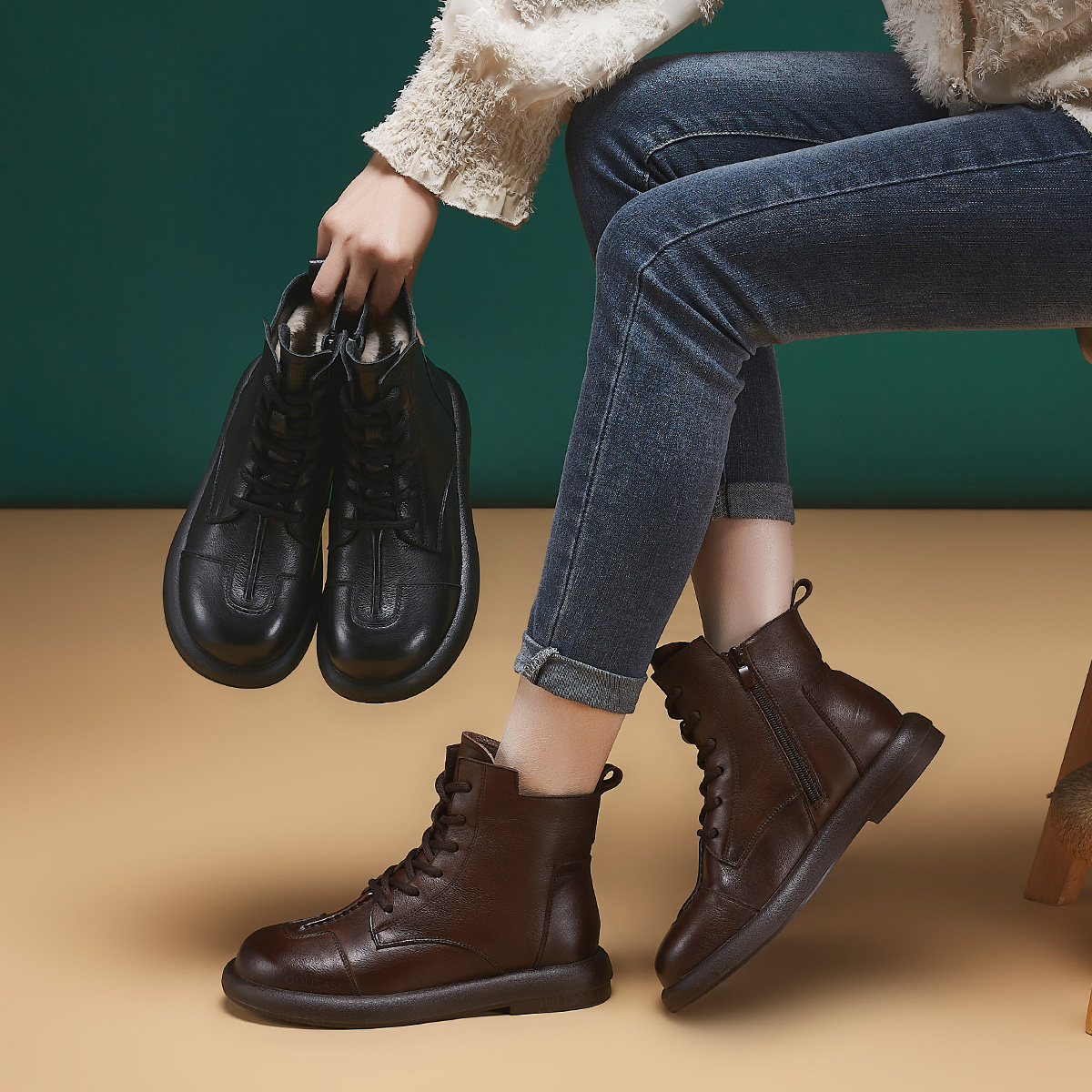 | 此情可待成追忆 | 3公分 头层牛皮冬新款马丁靴百搭女鞋 743