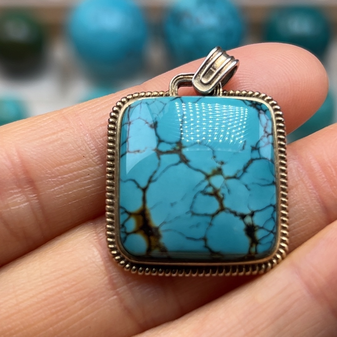 绿松石银S925镀金镶嵌珠宝奇石