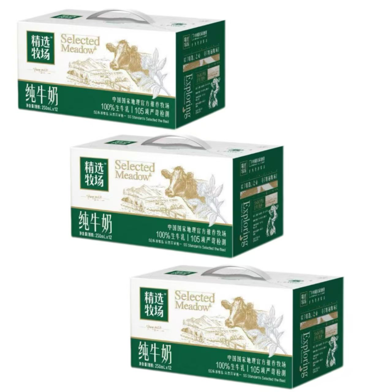 [3提装]10月蒙牛精选牧场250ml*12盒全脂纯牛奶 节日送礼礼盒装