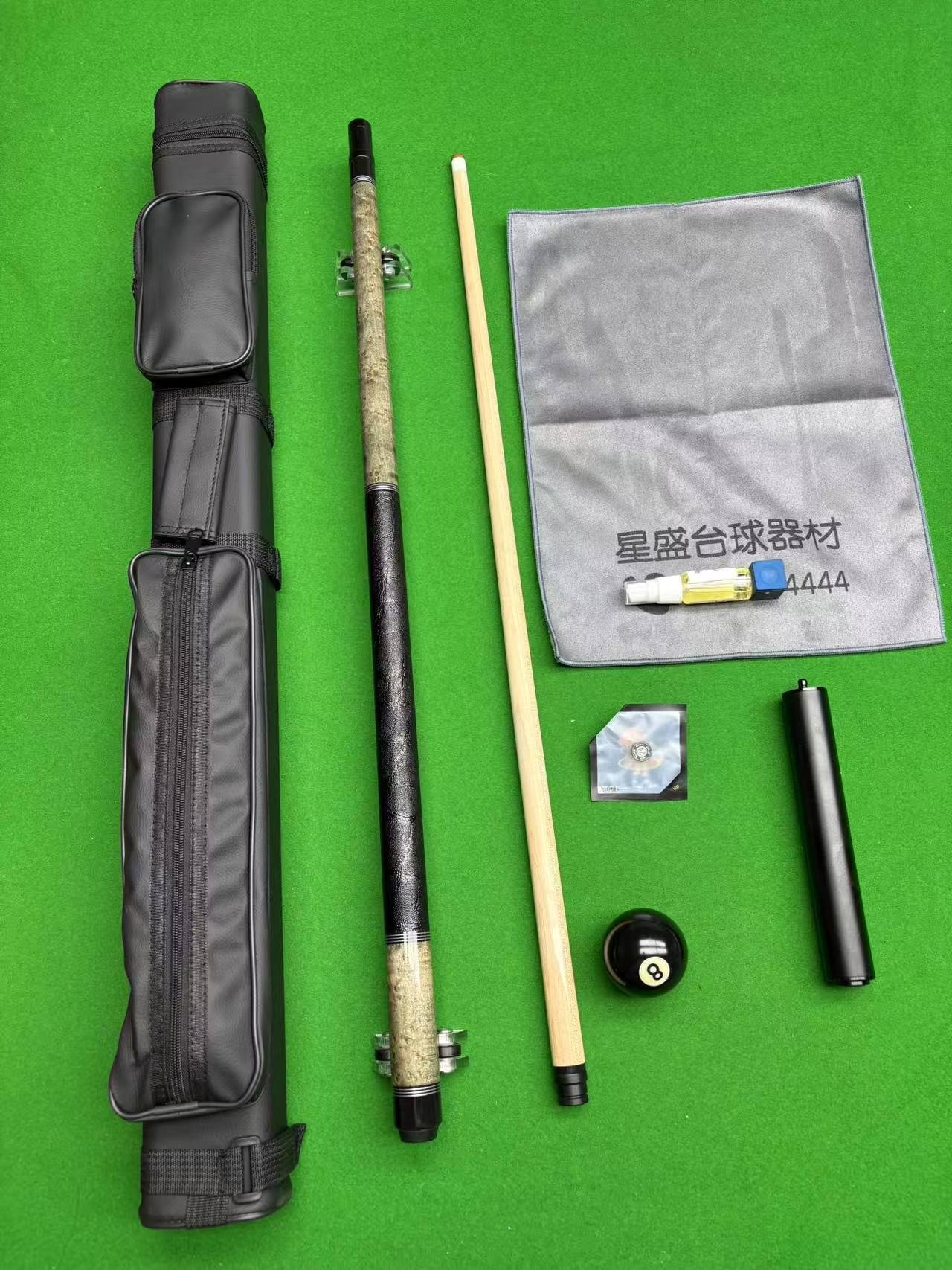 鸟眼枫大头12.5mm台球杆中式黑八桌球杆皮把黑色