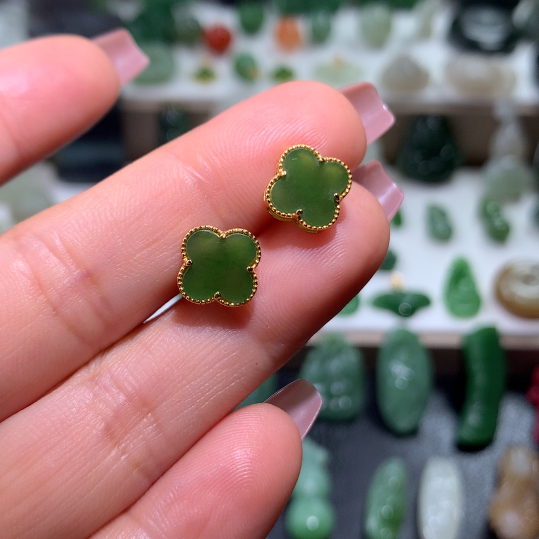 银S925镶嵌和田玉耳饰