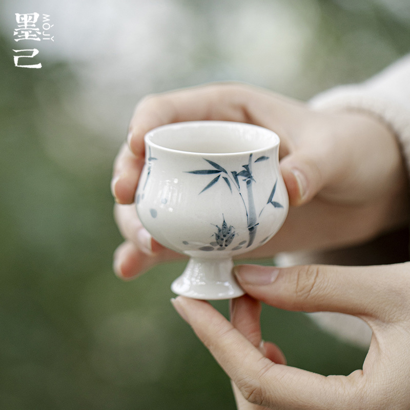 墨己草木灰斑竹枝仿宋高足茶杯功夫茶具陶瓷家用品茗杯文人单杯