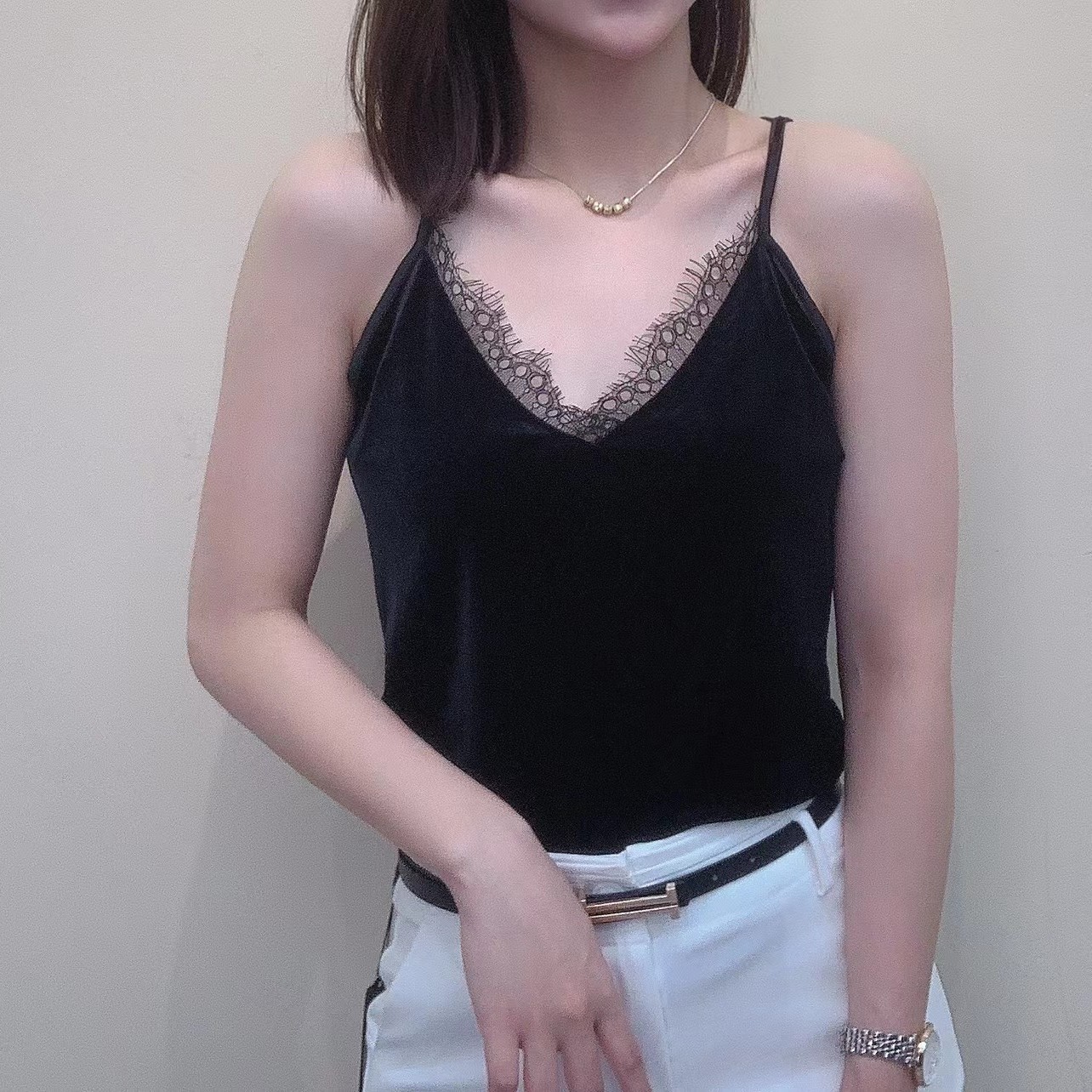 花边V领时尚吊带背心 9078#