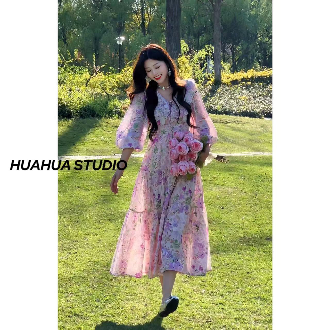 【梦幻花园】 初恋甜美设计感气质收腰显瘦踏青碎花中长裙芒妮12