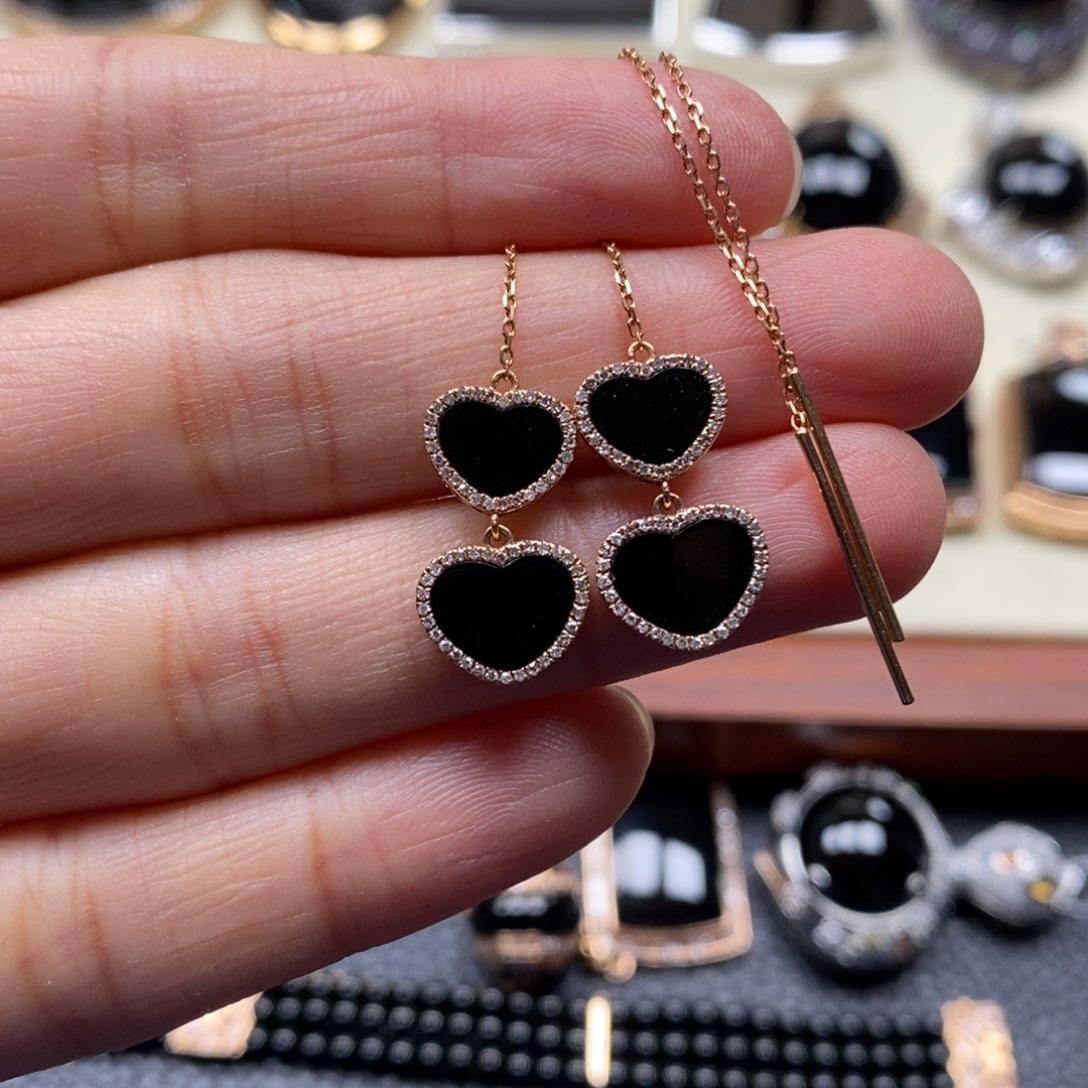 翡翠耳饰18K金镶嵌爱心