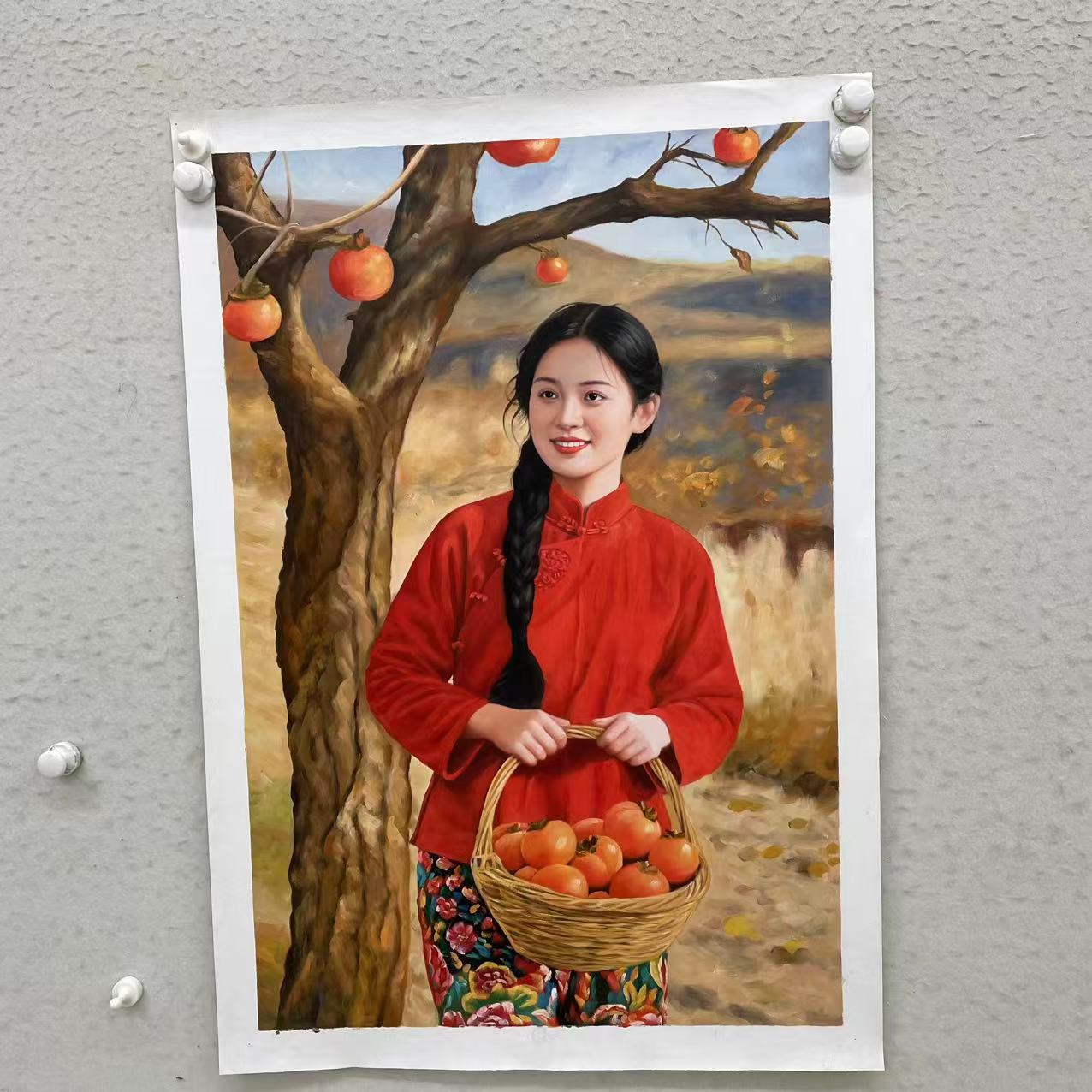 林彦新-***中国红-柿子-约60*90厘米-手绘油画-麻布