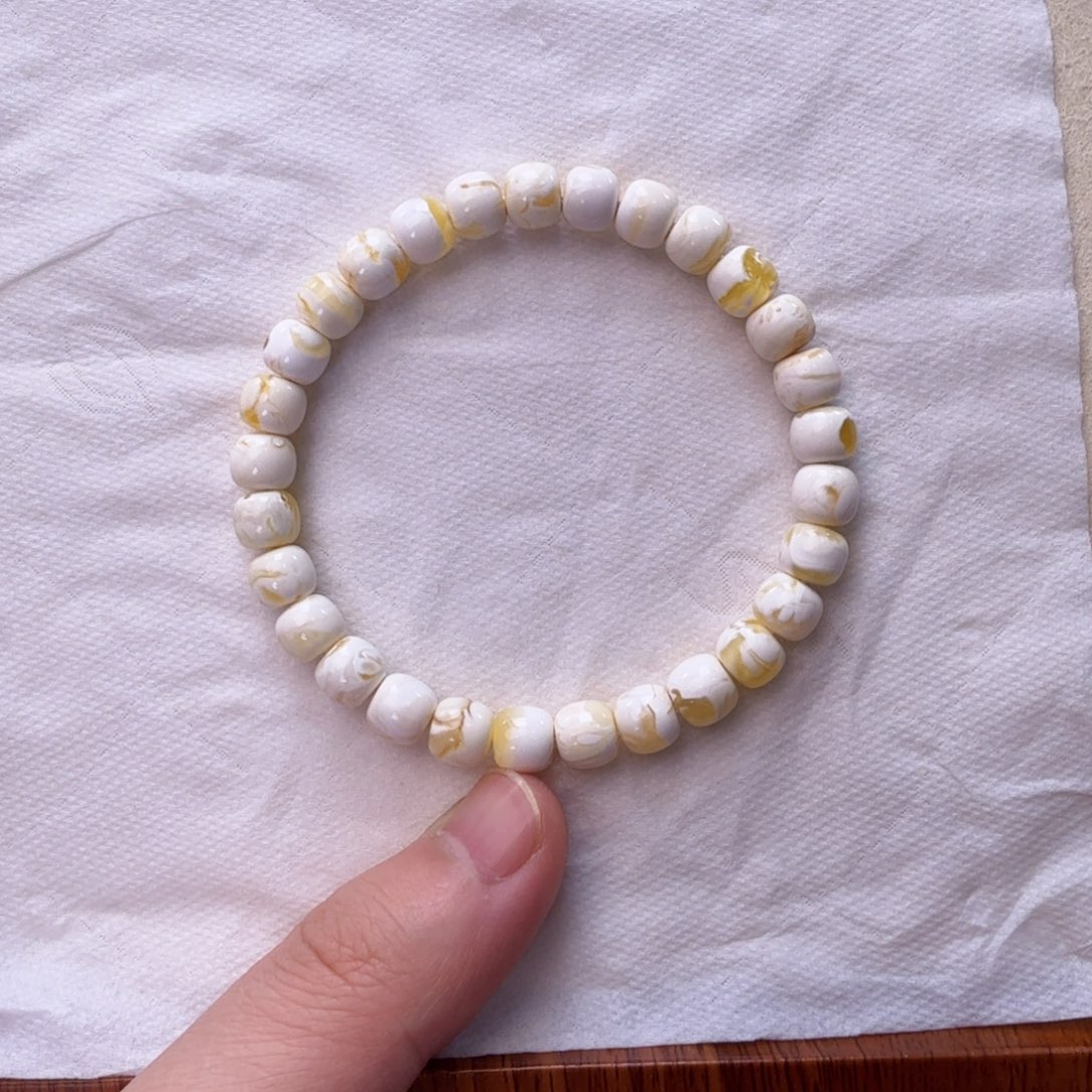 琥珀裸石未镶嵌金瓷白7.5m精工老邢