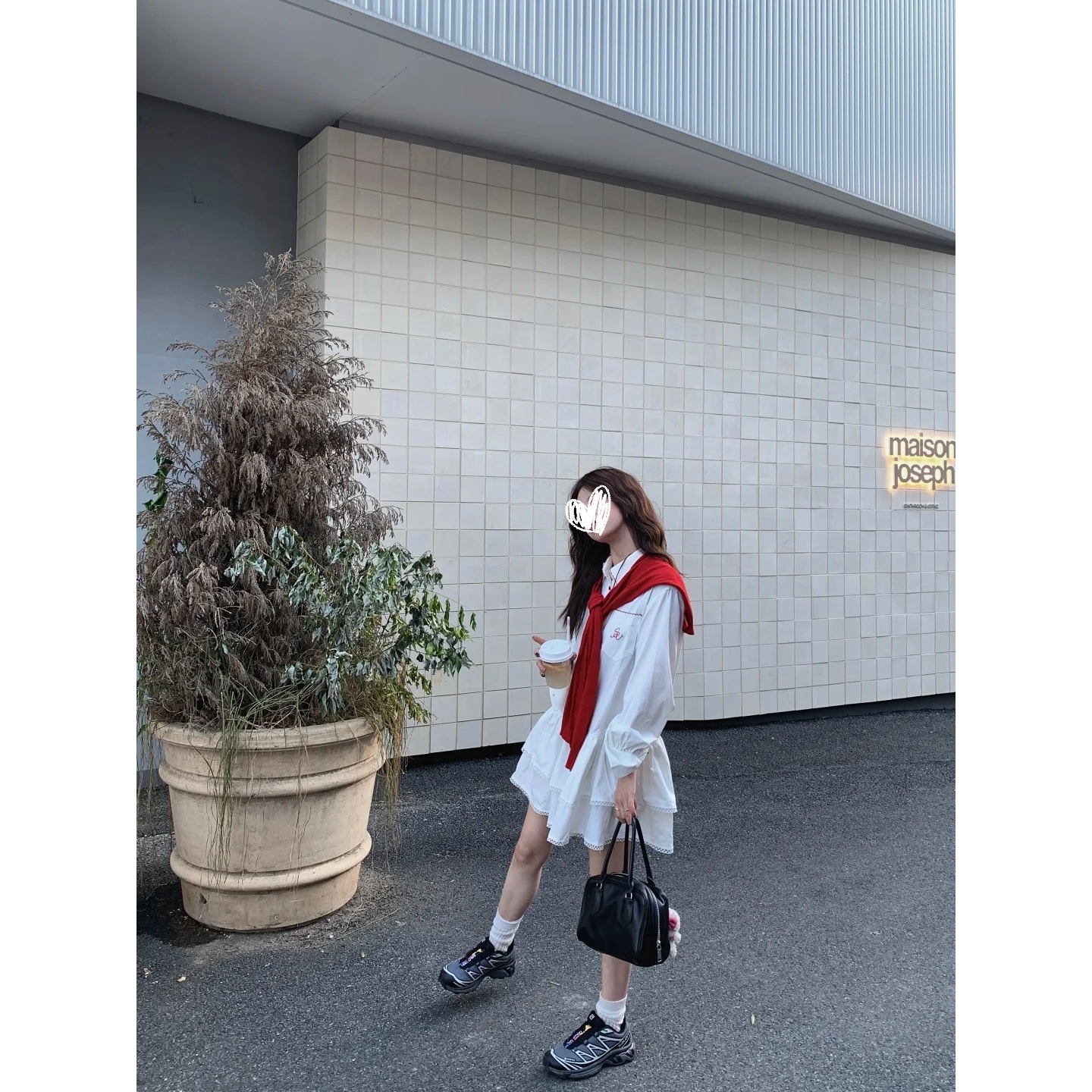 polo领撞色花边刺绣宽松连衣裙秋季双层宽松娃娃裙搭配披肩