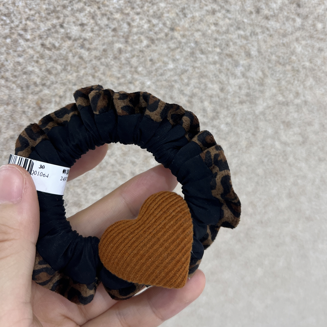 南瓜爱心豹纹木耳边发圈气质百搭时尚韩版秋冬