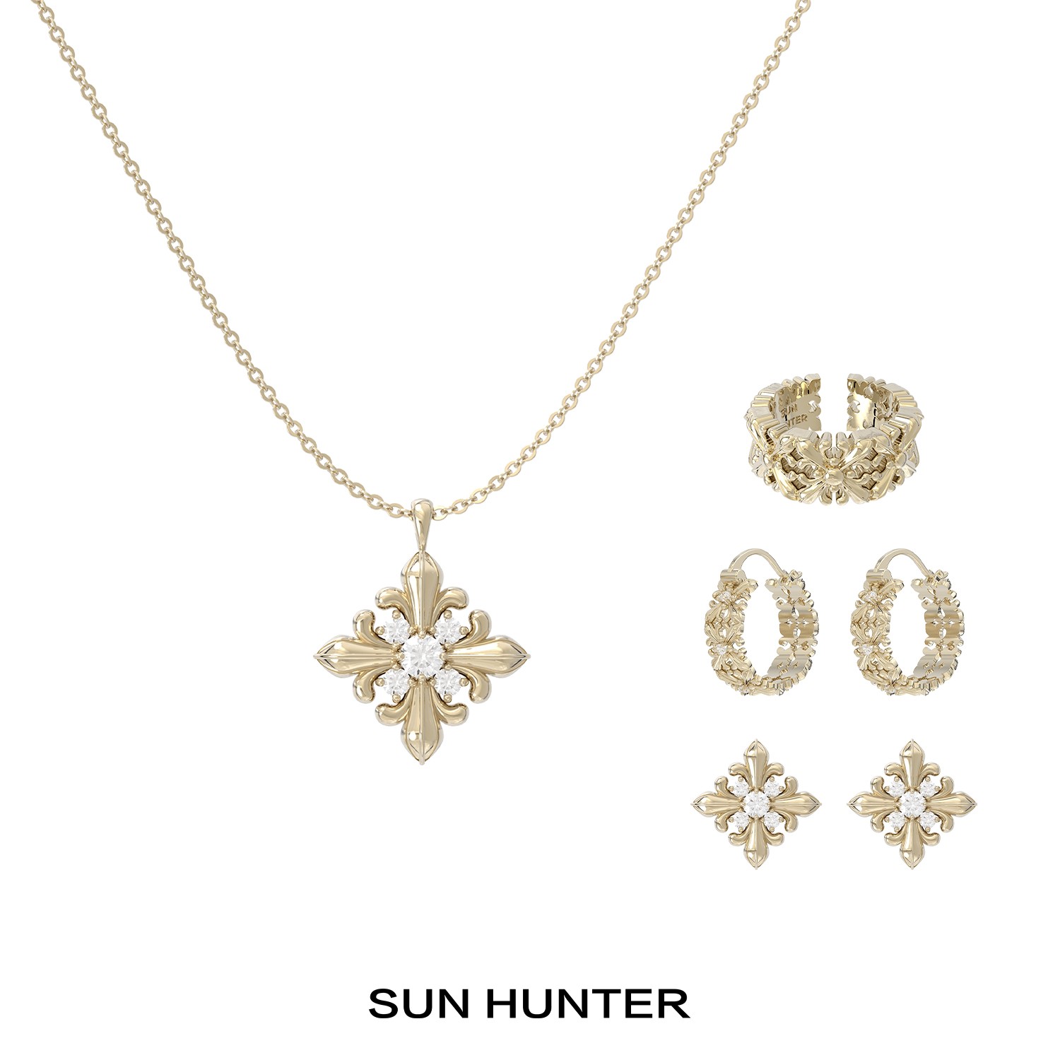 铜合金项链 三横SUN HUNTER原创鸢尾花系列项链耳钉手链轻奢饰品