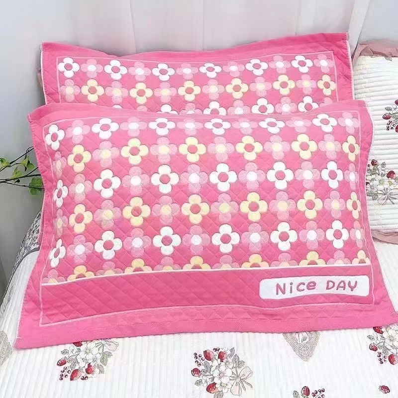 四叶花粉 52*78cm棉纱布枕巾一对