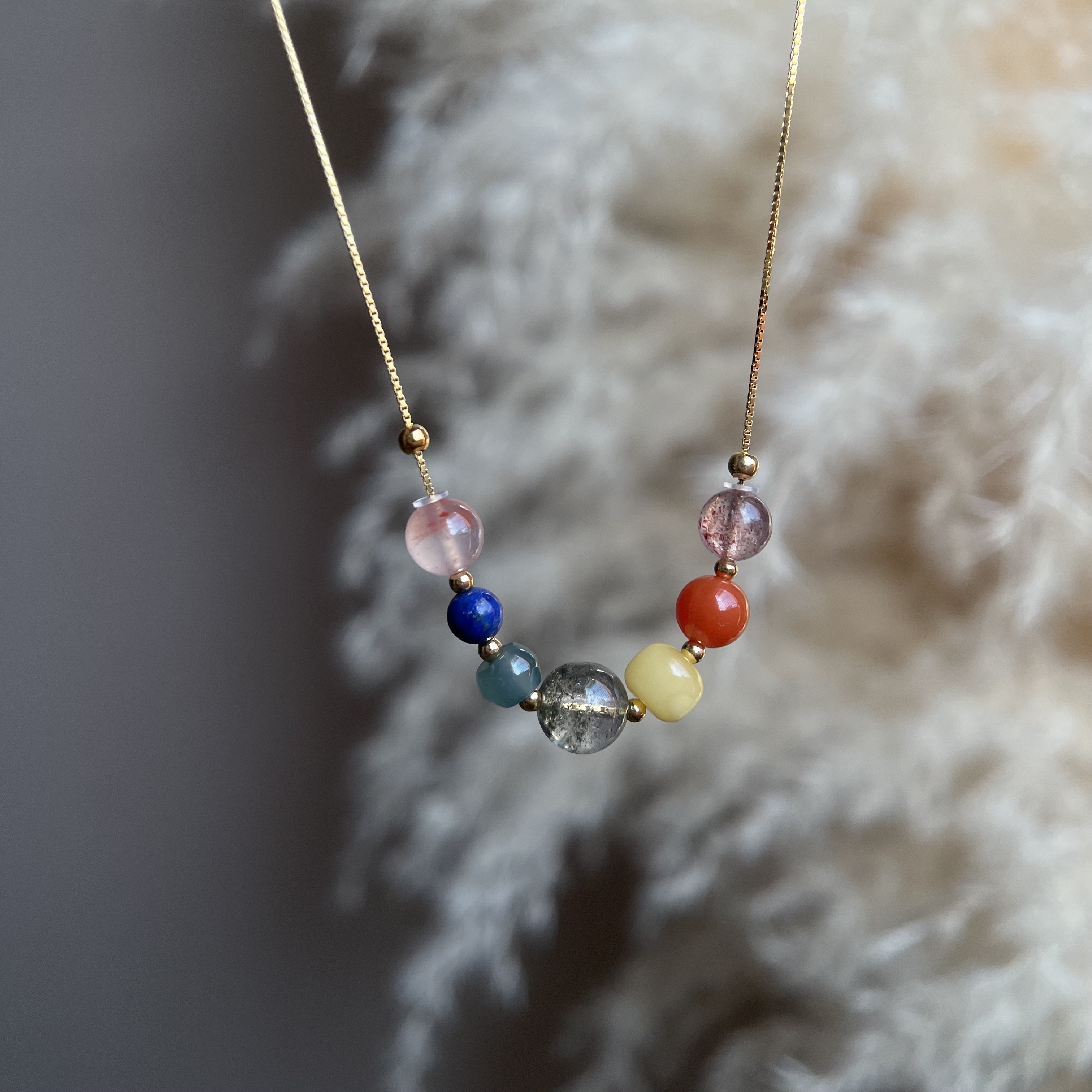 翡翠南红蜜蜡绿幽灵青金锁骨链s925 KT25070819