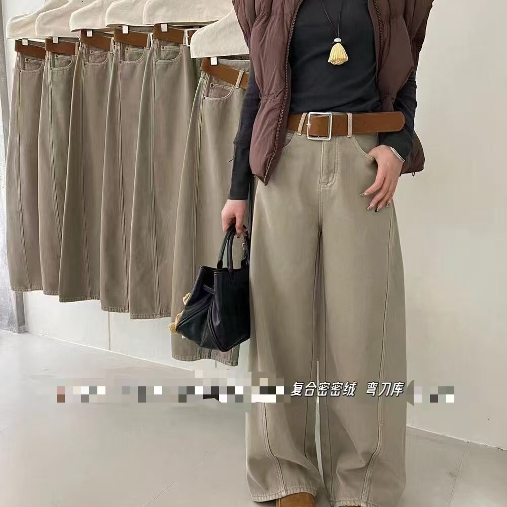 欧货定制款密密绒阔腿裤96867
