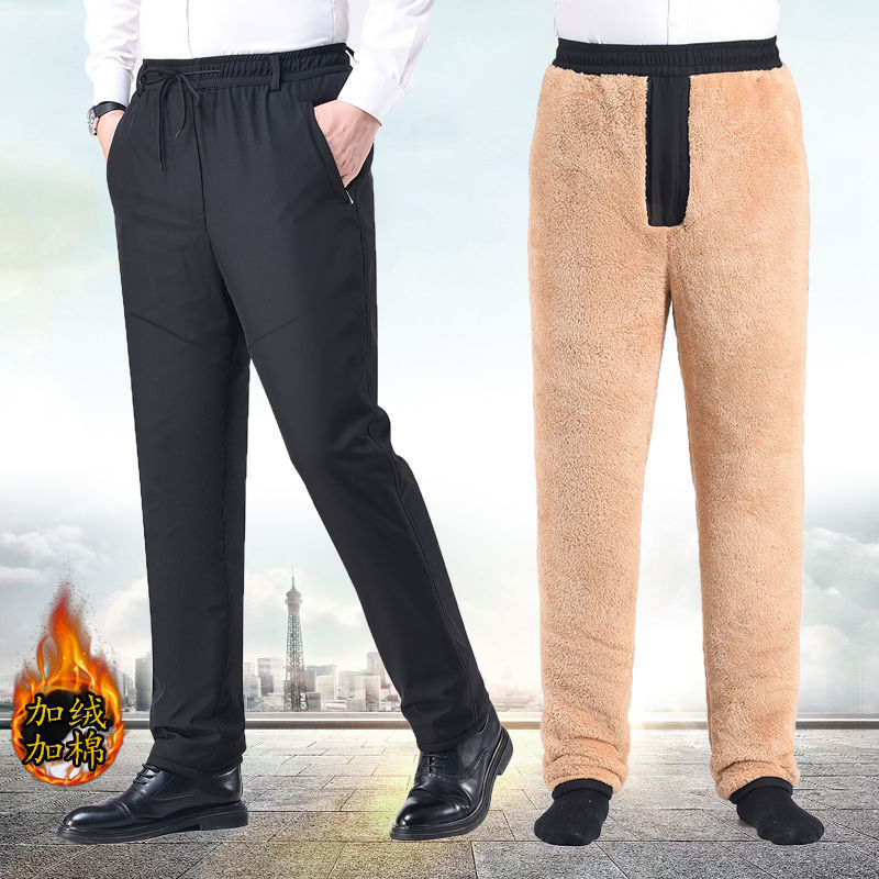 中老年三层加绒加厚外穿棉裤男士冬季羊羔绒爸爸装宽松高腰保暖裤
