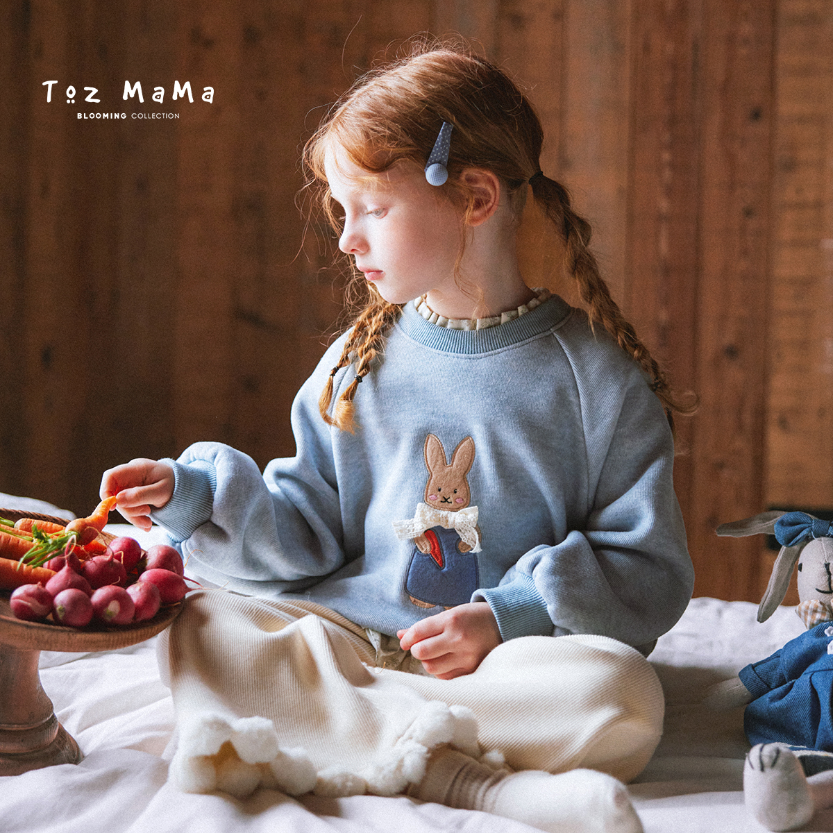 【双12】Toz Girls豆几妈冬季女童贴布绣花长袖套头卫衣童装厚上衣