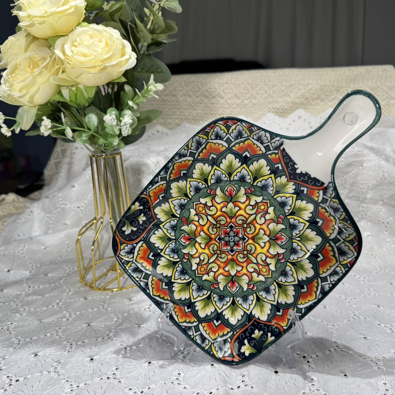 新疆包邮【绿波】防滑防烫方便取放餐盘饭盘绿波9英寸手柄盘