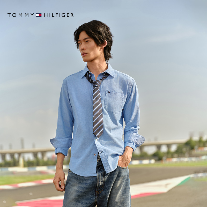 Tommy男装商务休闲通勤简约小绣标贴袋中性简约长袖衬衫外套D4887