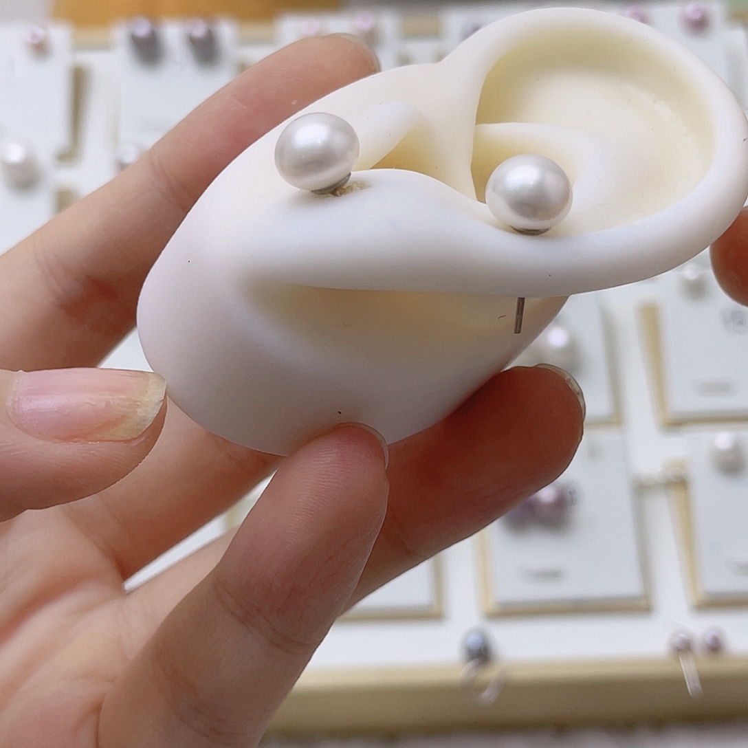 精***灵银S925镶嵌淡水珍珠耳饰