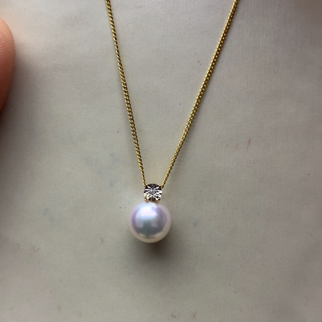 海水珍珠颈饰18K金镶嵌8-8.5akoya王妃吊坠