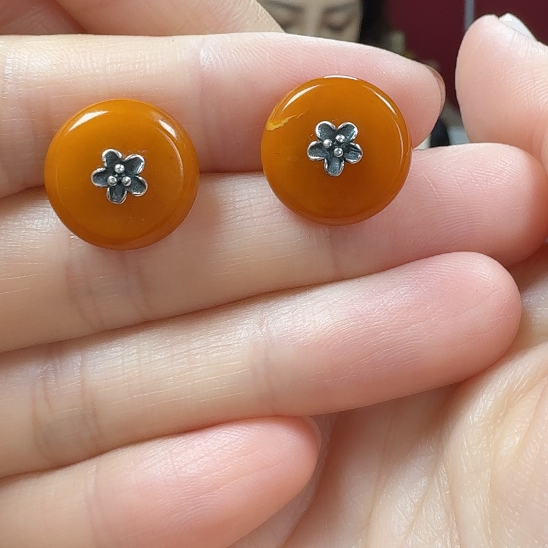 蜜蜡银S925镶嵌耳饰耳钉