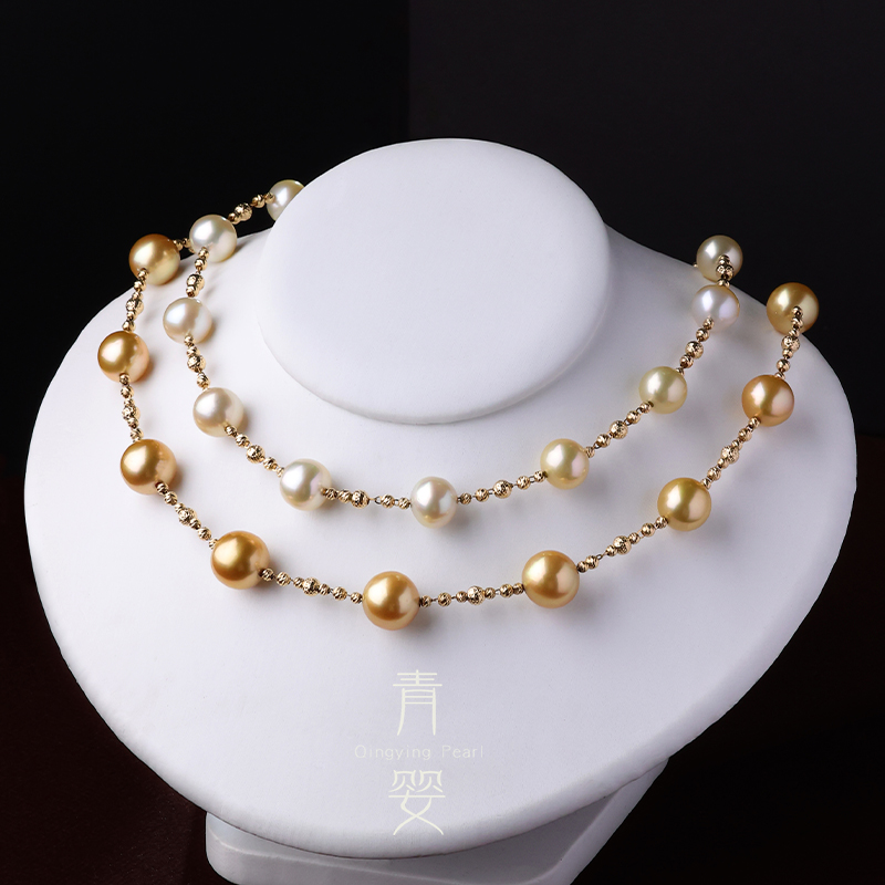 南洋金珠项链浅金色浓金色9-11mm强光18K金满天星项链 多样性发一