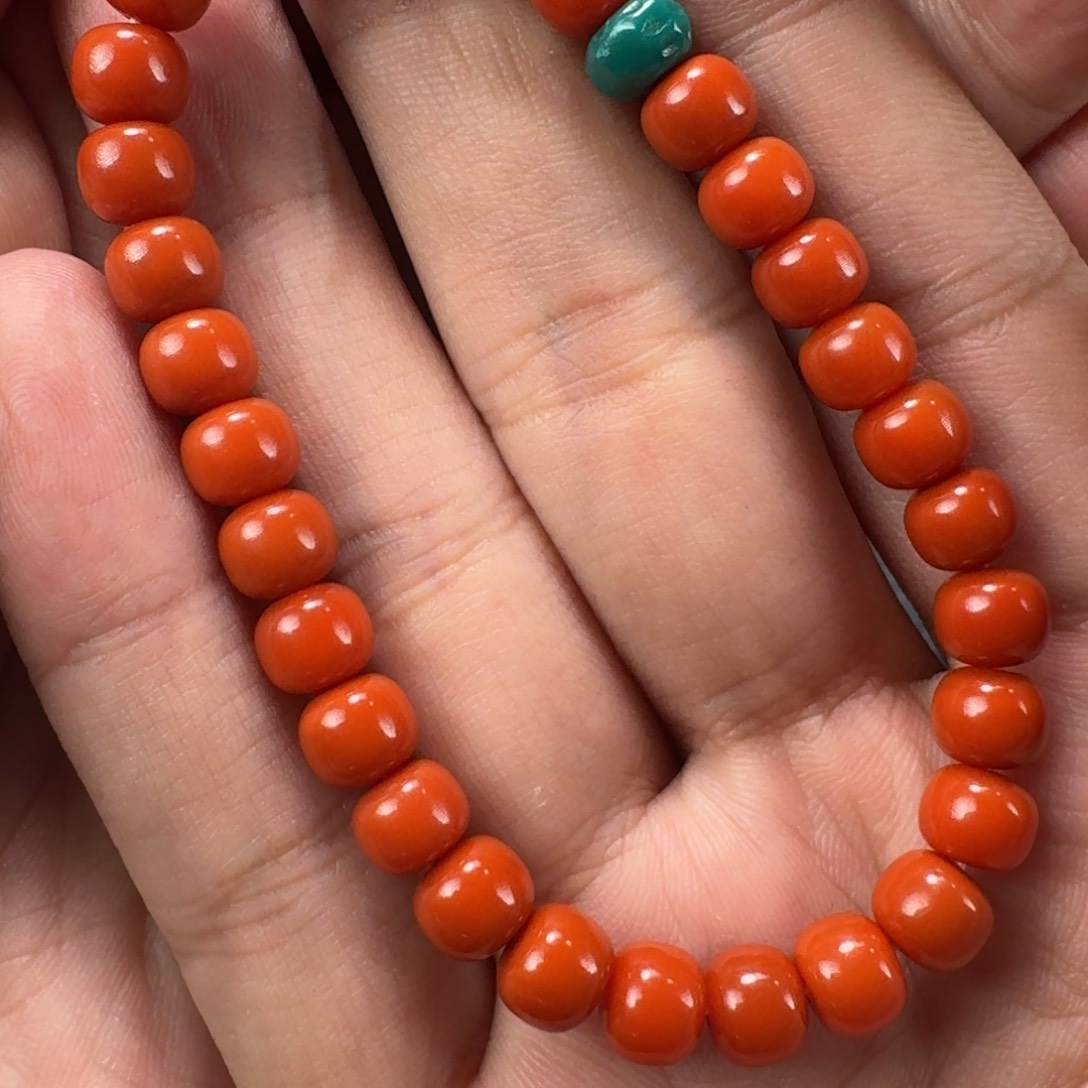 南红玛瑙柿子红老型手串7mm未镶嵌用****0