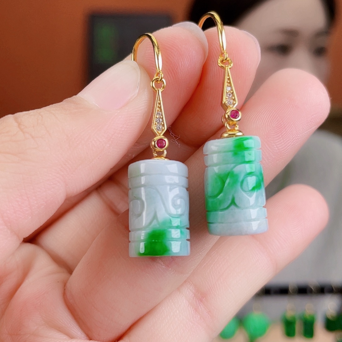 翡翠银S925镶嵌耳饰