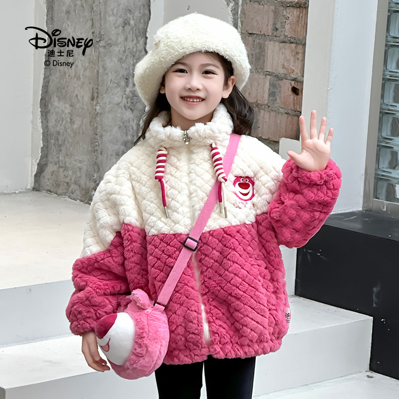 Disney/迪士尼秋冬草莓熊女童可爱加厚加绒毛毛衣