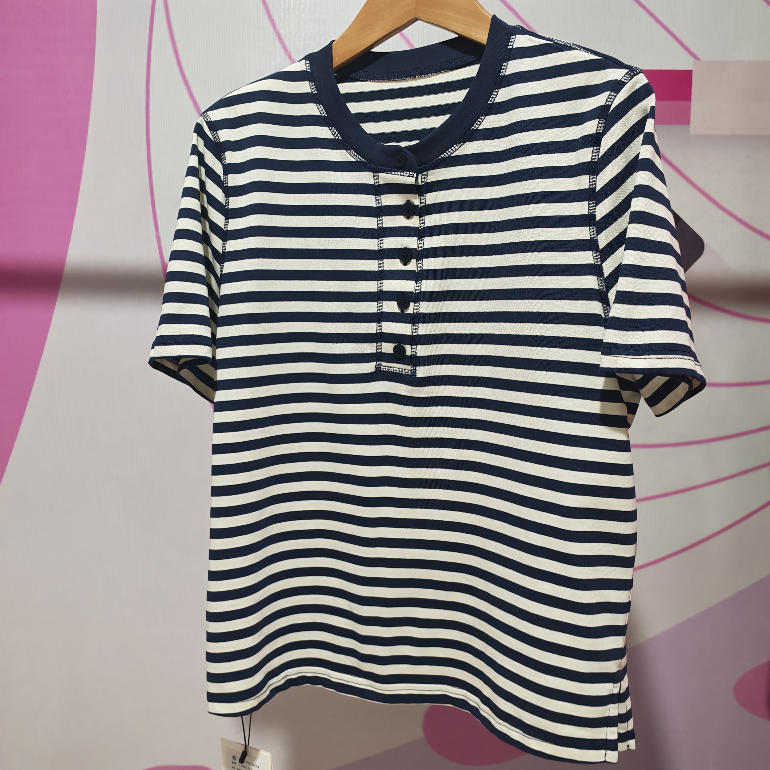 水淼26年新款2350条纹半门襟T恤