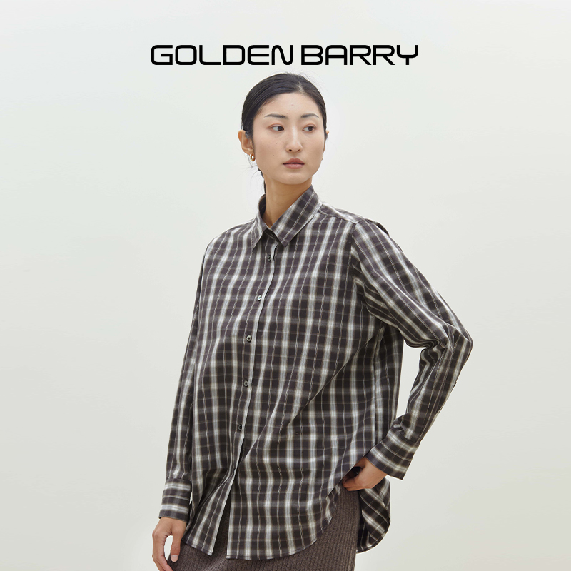 GOLDENBARRY|212595慵懒宽松百搭磨毛格纹衬衣穿搭