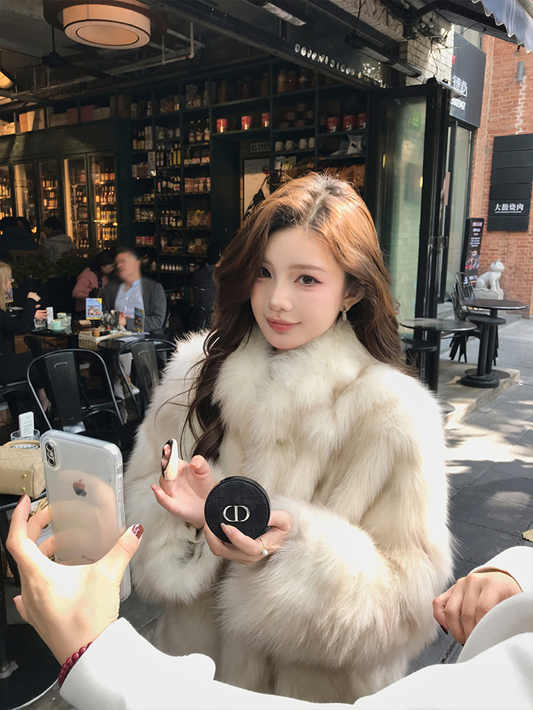 人造皮草 港风少女  高级晕染洋气小立领环保皮草毛毛外套女秋冬