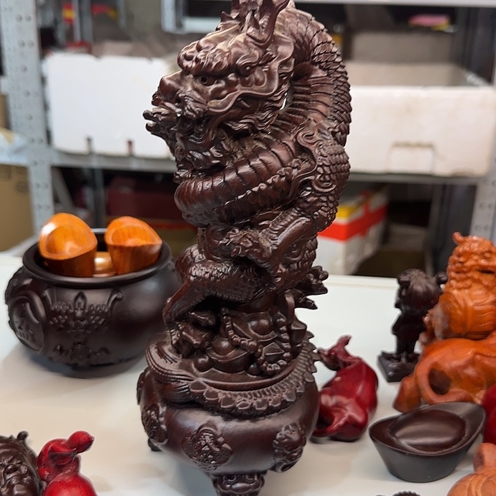 木黑檀木30聚宝盆盘龙一只