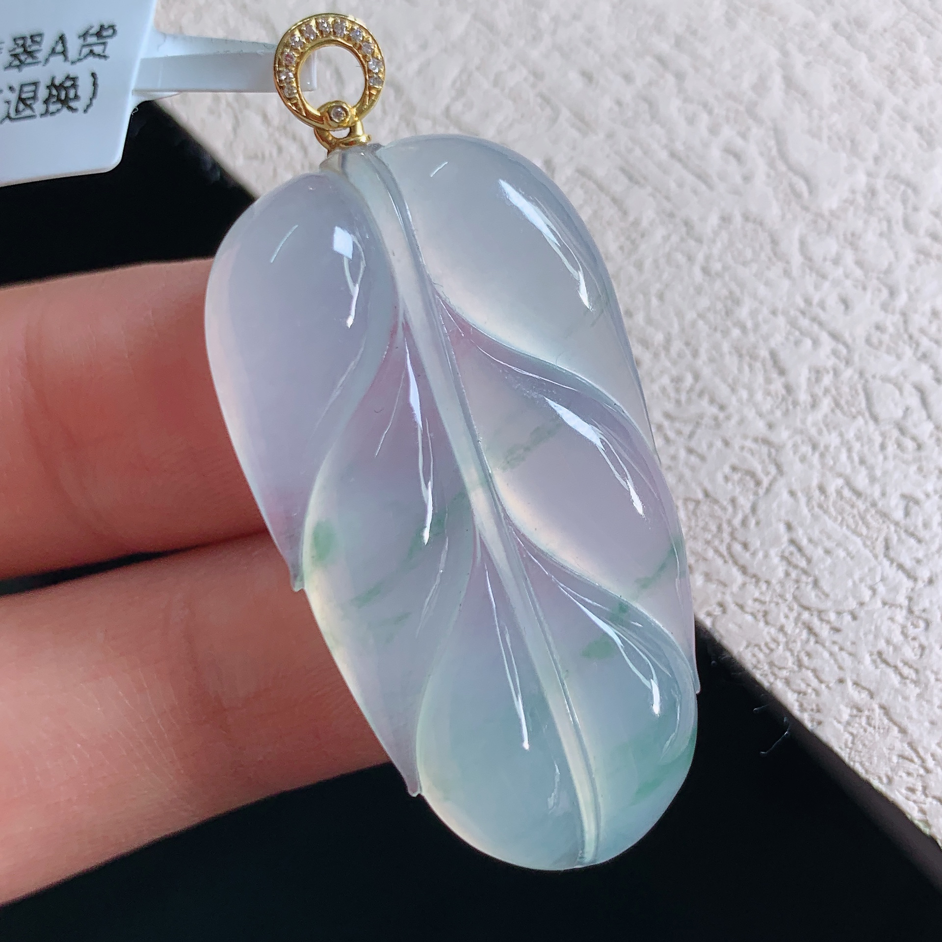 缅甸天然A货翡翠叶子吊坠18k金高品质时尚精美礼物36.2×20×5.4