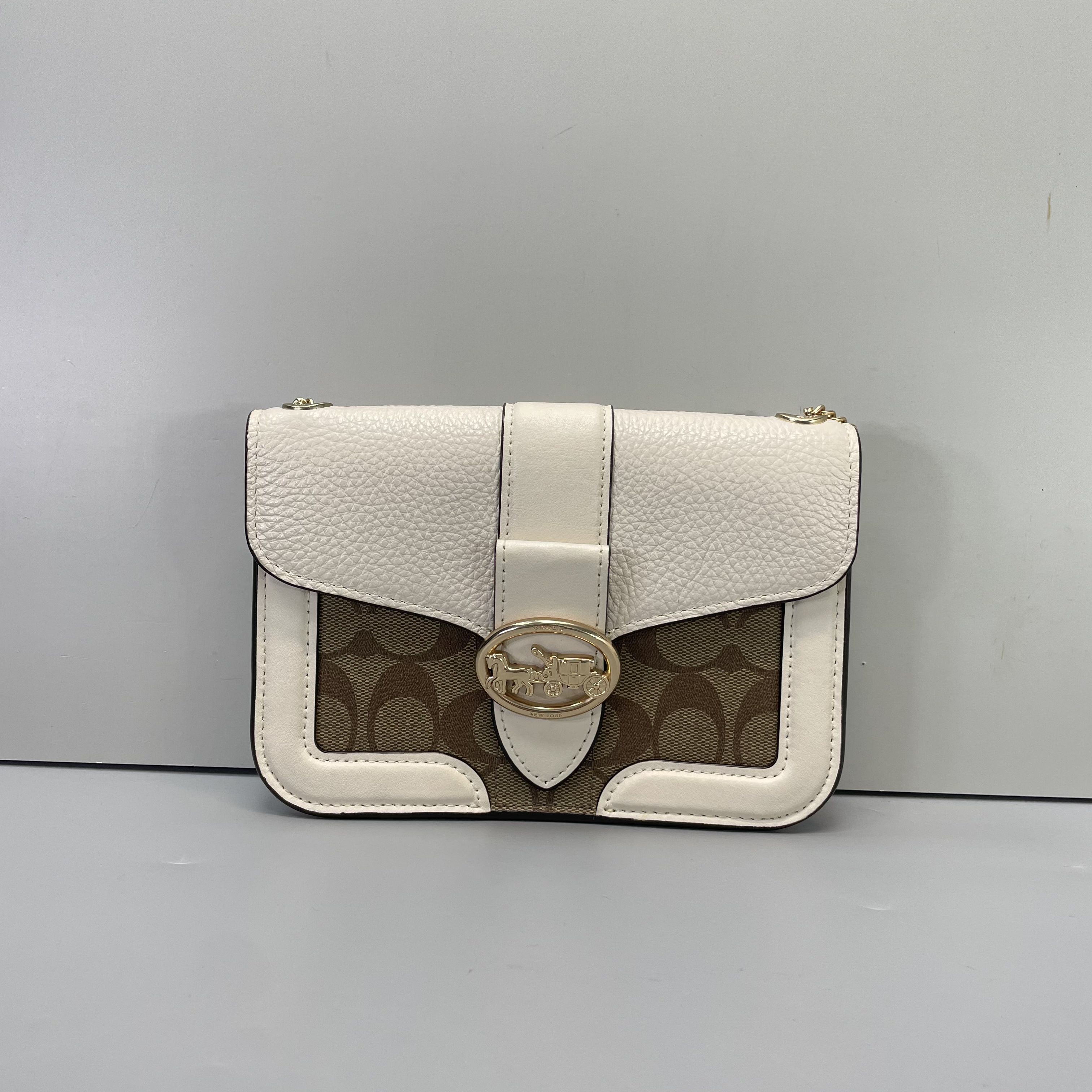 95新 COACH/蔻驰 小林/georgie白拼老花链条包19*13*3cmB031215