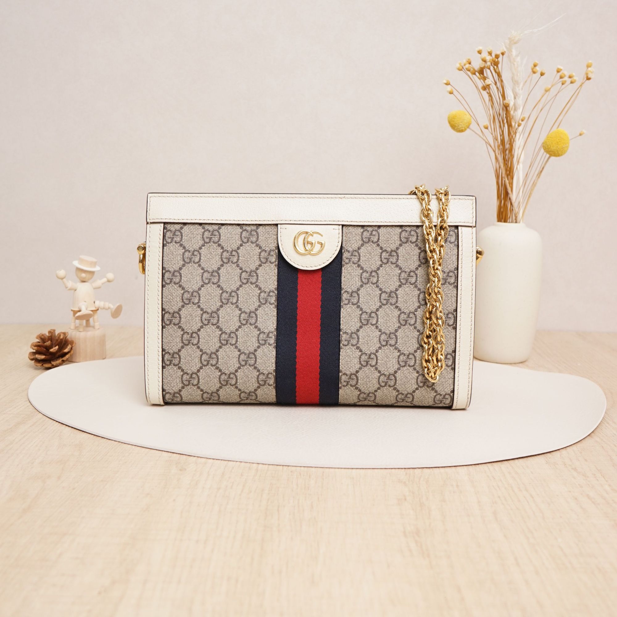 95新 GUCCI/古驰 ophidia夹子包老花拼白色DS026220