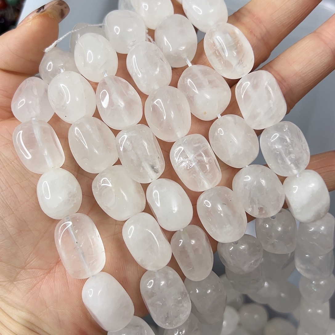 玛瑙/玉髓合金珠宝半成品，卡12x17奶白水晶块一条