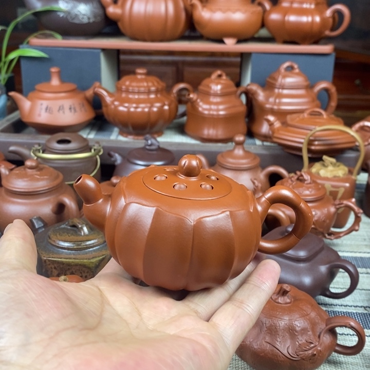 茶壶紫砂筋纹莲子150cc原矿赵庄朱泥特价