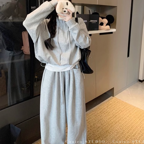 秋季新款慵懒风休闲风时尚套装宽松时尚套装卫衣裤子组合套装H