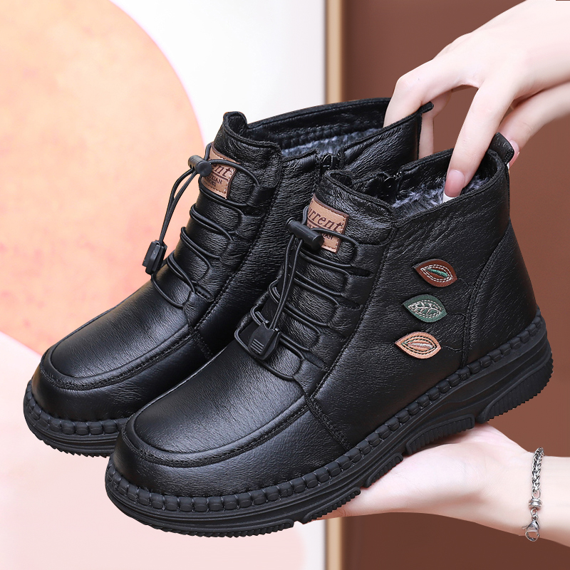 老北京布鞋女棉鞋冬加绒加厚保暖雪地靴高帮中老年妈妈鞋防滑软底