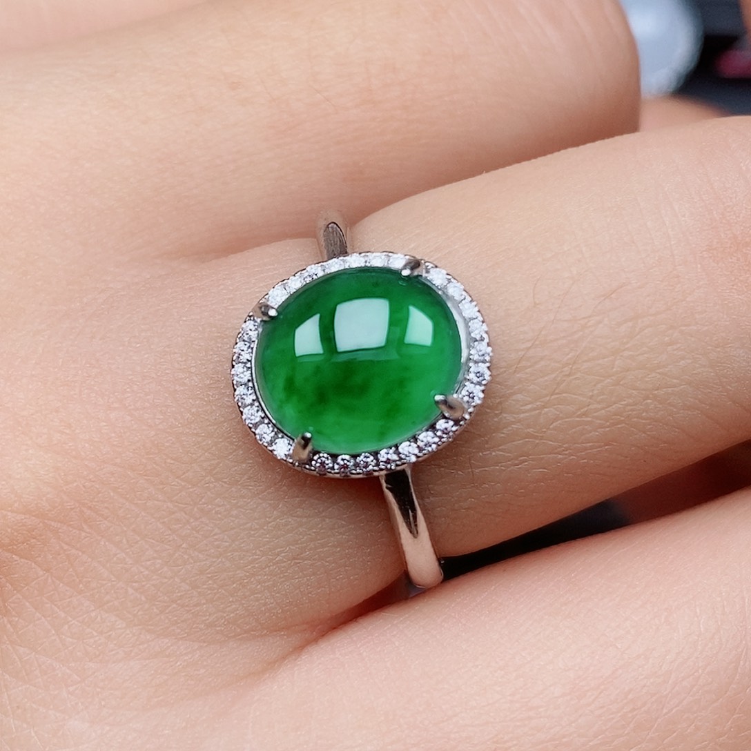 翡翠戒指银S925镶嵌戒指