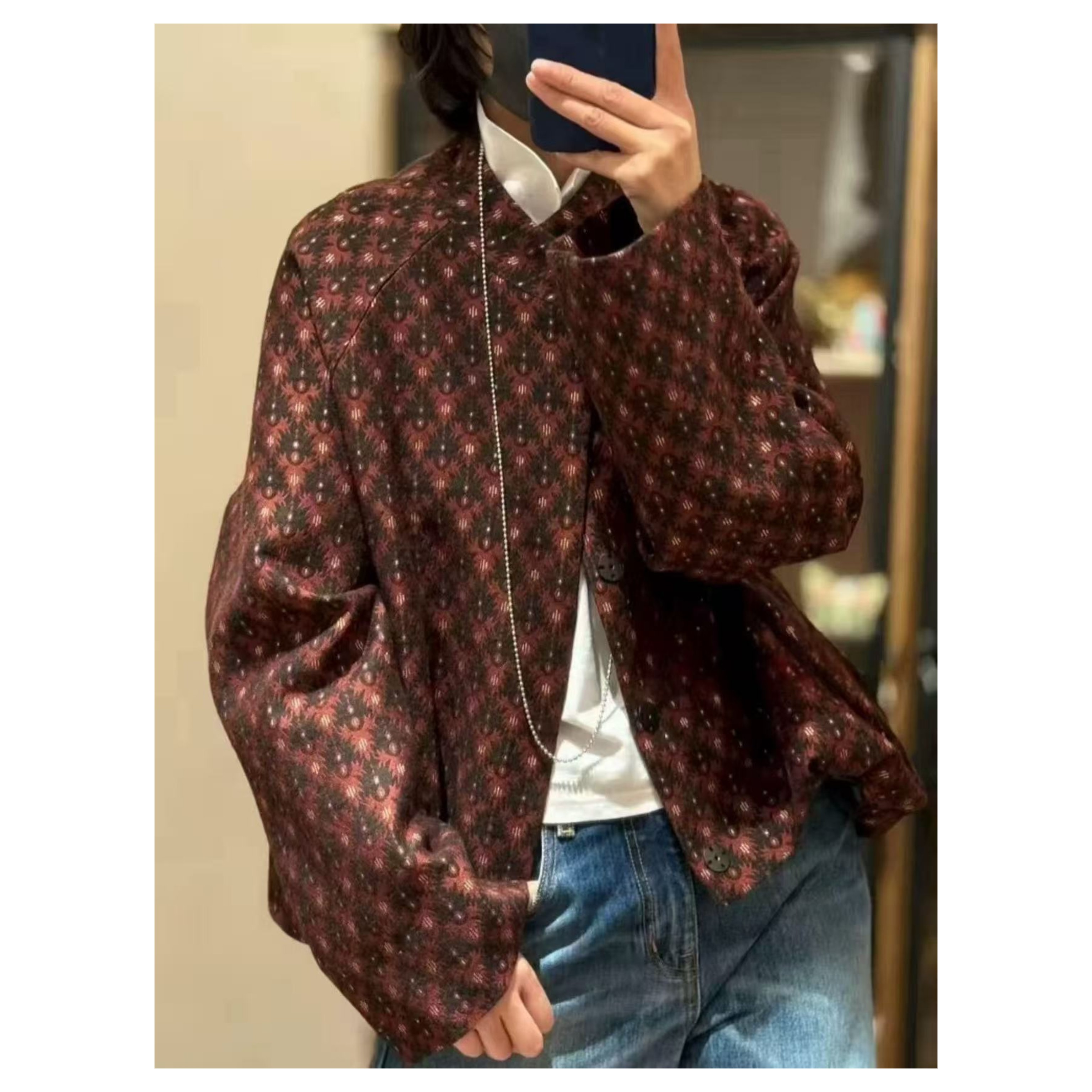 WYK M胸122长67杂色肌理氛围感宽松长袖外套碎花外套上衣 3857